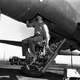 The pilot’s seat lowered for access to the cockpit (San Diego Air and Space Museum)